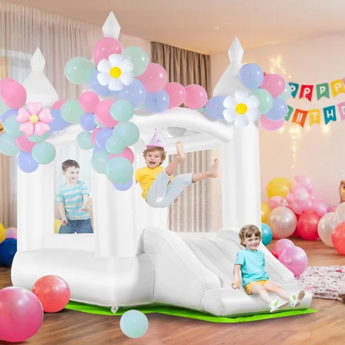 Castillo inflable inflable para niños de 3 a 10 años, casa hinchable para niños con tobogán, soplador, tapete para piso, globos, castillo de salto
