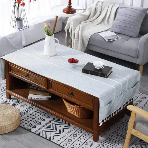 Miniatura 10 de Mantel rectangular de lino con borlas para mesa de café con bolsillos