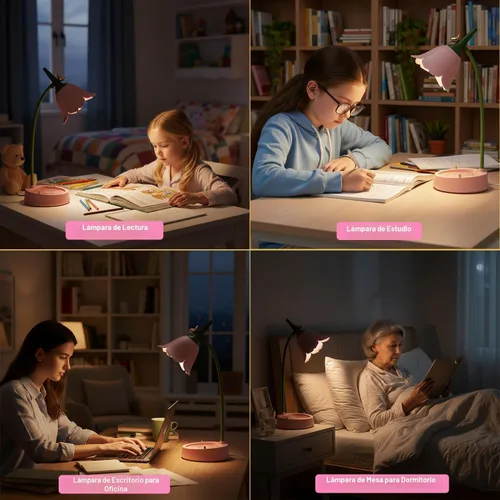 Miniatura 3 de Lámpara de escritorio LED mágica JD Cordless Luz de mesa ajustable cuello de cisne regulable táctil recargable batería cuidado de los ojos luz Rosa