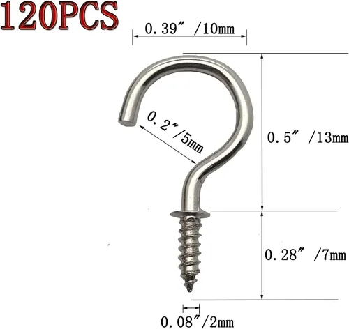 Miniatura 2 de 120 Piezas Ganchos de Rosca de 1/2 Pulgada Chapados en Níquel Ganchos de Metal para Tazas, Ganchos de Techo Plateados