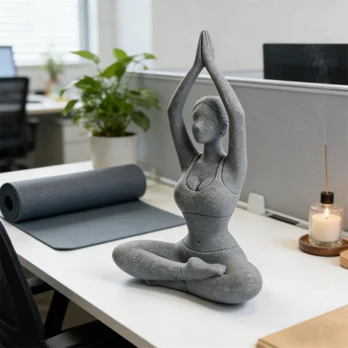 Miniatura 2 de livelyfish Estatua de dama de yoga, piedra arenisca, figura de yoga para meditación, figuras coleccionables para el hogar, estante del acuario
