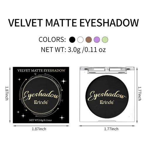 Miniatura 6 de Erinde Sombra de Ojos Negra, Sombra de Ojos Mate en Polvo Compacto, Maquillaje de Párpado de Tono Mate para Mujeres, Alta Pigmentación, Larga 01#