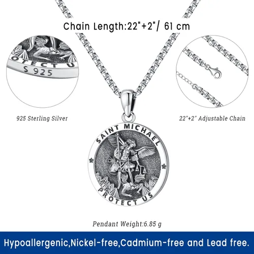 Miniatura 3 de Eusense Saint Necklace Sterling Silver 925 Protection Jewelry for Men Women Patron St Medals Amulet Pendant