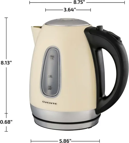 Miniatura 5 de Ovente. Hervidor de agua eléctrico de 0.45 galones, inalámbrico, de acero inoxidable, libre de BPA, Beige Beige KS96