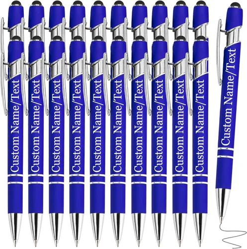 Miniatura 36 de Bolígrafos personalizados con nombre, paquete de 10 bolígrafos personalizados a granel, bolígrafo de tinta negra grabada con punta de lápiz óptico