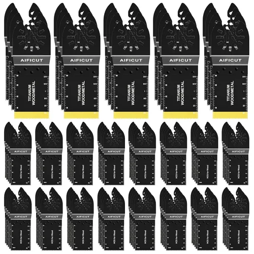 Miniatura 8 de AIFICUT 15 hojas de sierra oscilantes de titanio, cuchillas multiherramienta universales para clavos de metal, material duro y madera y plástico