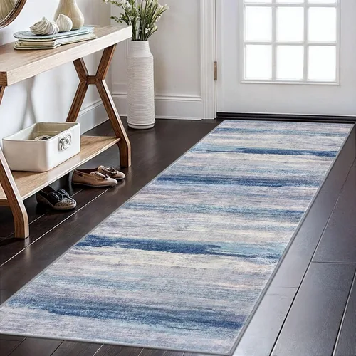 Miniatura 113 de KOZYFLY – Alfombra de pasillo moderna y lavable de diseño abstracto verde, 2 x 5 pies, antideslizante, suave y de pelo corto, ideal para cocina