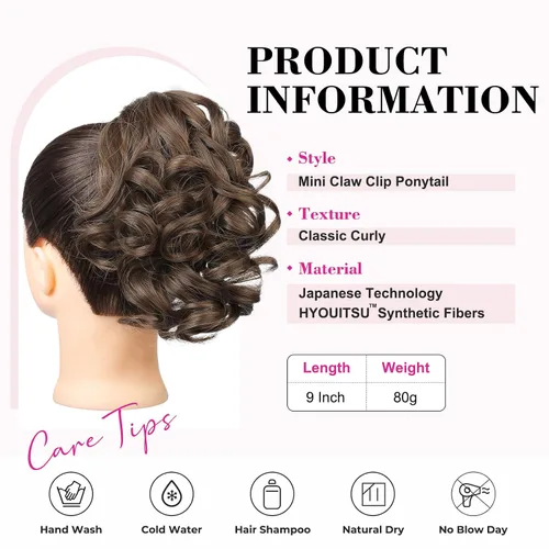 Miniatura 2 de REECHO Extensión de cola de caballo, pinza de cola de caballo rizada y ondulada de 9 pulgadas, extensiones de cabello HP001 para mujeres - Castaño