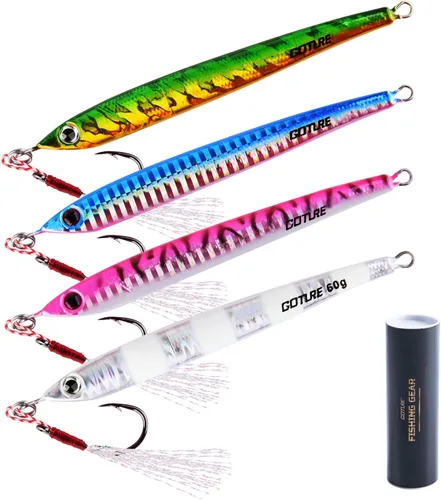 Miniatura 12 de Goture Fishing Jigs Saltwater 60g-200g with Assist Hook, Glow Vertical Jigs, Speed Fast Lead Jig Sea Fishing Jigging Spoon Lures for Tuna, Salmon