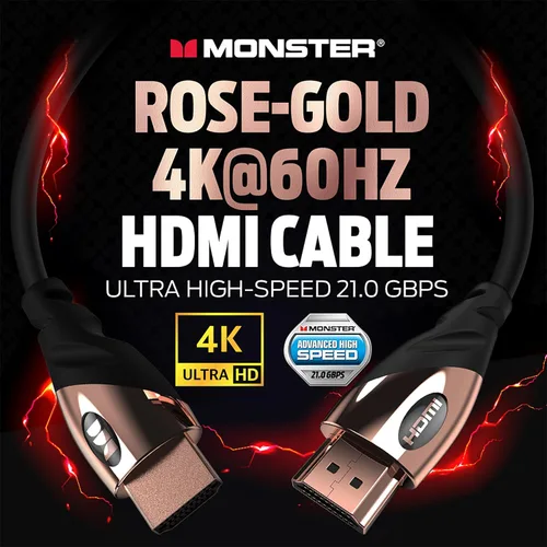 Miniatura 2 de Monster - Cable HDMI de oro rosa 4K UHD de 8 pies, ultra alta velocidad de 21 Gbps, 60/120 Hz, HDR, conectores chapados en oro de 24 quilates