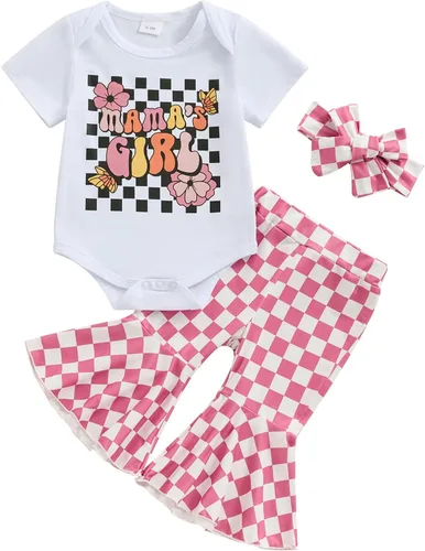 Miniatura 135 de Sejardin Ropa de verano para bebé y niña, recién nacida, manga corta, con letras, mameluco elástico con diadema