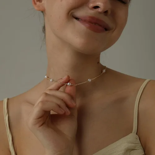 Miniatura 4 de Collares de perlas para mujer, gargantilla de perlas chapadas en oro de 14 quilates, collar de perlas de oro delicado, gargantilla de oro simple