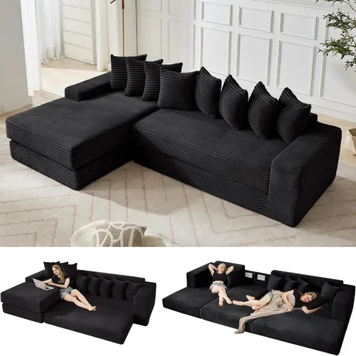 Miniatura 12 de Sofá modular moderno de 111 pulgadas, sofá de pana en forma de L con diván izquierdo, salón extra ancho, 8 almohadas, juego de sofá esquinero