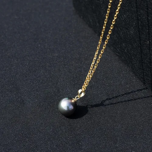 Miniatura 6 de Raivari Collar con colgante de perla negra de Tahití, 5A, natural, auténtica, cultivada en Tahití, de agua salada, de 18 pulgadas, collar de oro