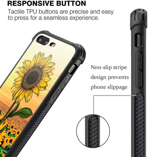 Miniatura 4 de ZHEGAILIAN Funda para iPhone 7/8 Plus, protección de grado militar, esquinas a prueba de golpes, funda antiarañazos para iPhone 7/8 Plus, girasol