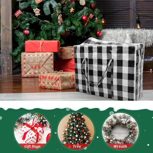 Miniatura 4 de 12 bolsas de almacenamiento extra grandes de 27 x 20 pulgadas, caja de almacenamiento a cuadros de gran tamaño, contenedores resistentes para Negro
