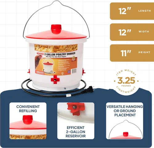Miniatura 3 de Farm Innovators - Paquete de 2 bebederos térmicos para pollo, cubo para bebedero para aves de corral, 2 galones