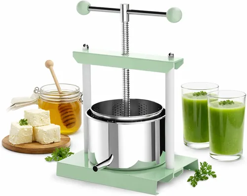 Prensa de vino manual EJWOX verde con asa superior de 0.53 galones - Prensa de acero inoxidable para frutas y hierbas para jugo, sidra, tintura |