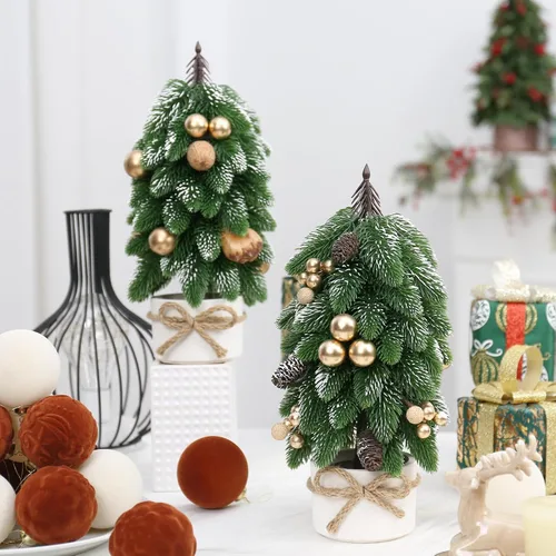 Miniatura 4 de 2 piezas de árbol de Navidad pequeño, piña de bayas doradas artificiales, mini decoración de árbol de Navidad de mesa, para bodas, vacaciones