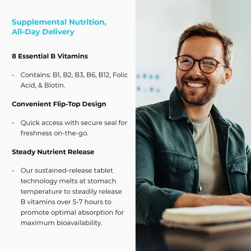 Miniatura 4 de Complejo ENDUR-B - Energía SR (liberación sostenida), envejecimiento saludable, apoyo cardiovascular - B2, B3, B5, B6, ácido fólico, B12, biotina