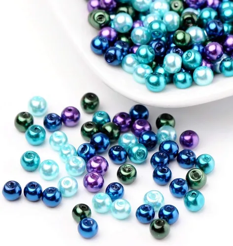 Miniatura 23 de Pandahall - 400 cuentas de perlas de vidrio perlado brillante de 0.157 pulgadas (0.157 in), cuentas espaciadoras sueltas de vidrio de color mixto