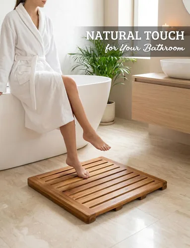 Miniatura 2 de Alfombra de ducha de madera de acacia 21x21 pulgadas de Demigo, lujosa alfombra de baño antideslizante para baño, bañera, ducha, spa, jardín, hogar