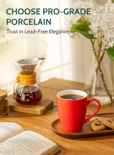 Miniatura 3 de Sweese - Tazas de porcelana para café de 16 onzas (hasta el borde) para café, café con leche, té, cacao, juego de 4, rojo