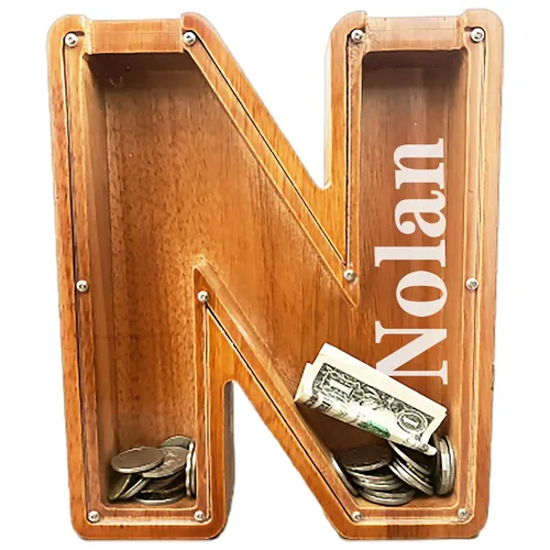 Miniatura 36 de Alcancia personalizada grande de madera con letras, alcancía para monedas, alcancía personalizada con nombre, puede ser utilizada como regalo de J