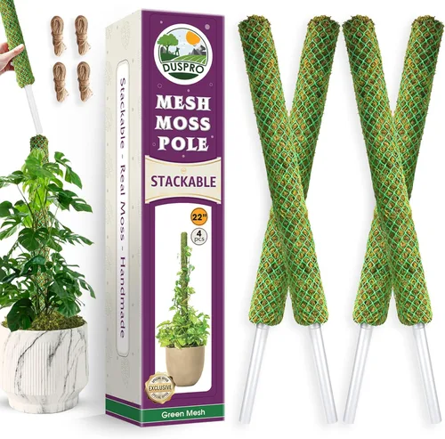 Miniatura 11 de DUSPRO Postes de musgo de malla plana para plantas trepadoras, Monstera, poste de musgo apilable para plantas con musgo real, poste para plantas