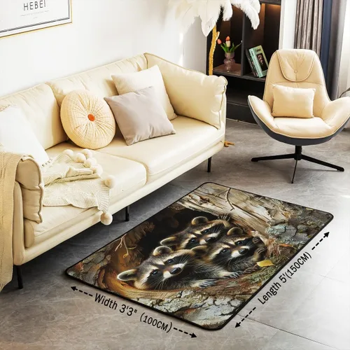 Miniatura 3 de Alfombra de mapache para sala de estar, dormitorio, alfombra de mapache de 3 x 5 pies, para niños y niñas, regalos de zarigüeya, alfombra decorativa