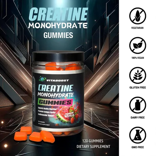 Miniatura 3 de VitaBoost Gomitas de creatina de 0.18 onzas - Monohidrato de creatina natural para hombres y mujeres - Delicioso sabor a fresa y sandía - Aumenta