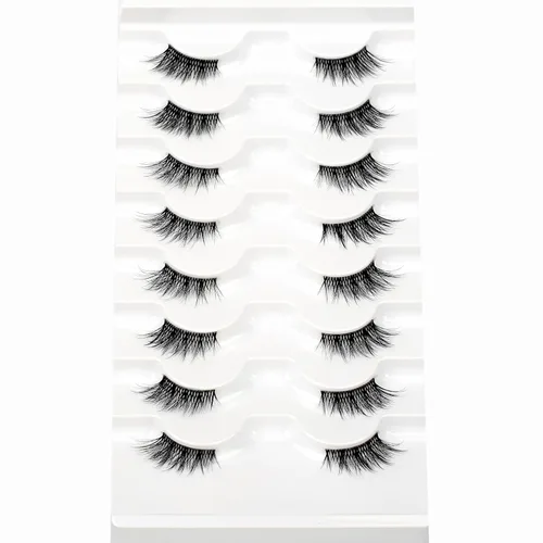 Miniatura 190 de Pooplunch - Pestañas postizas finas de visón sintético, estilo ojo de gato, naturales, cruzadas, tipo racimo, efecto 8D de volumen, tiras