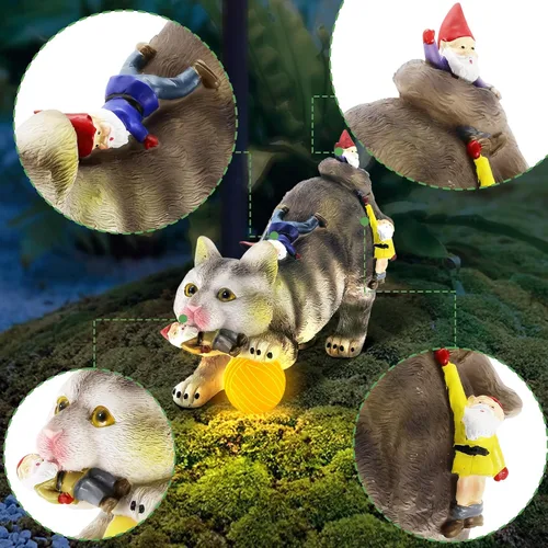 Miniatura 4 de Lovinland Estatuas solares de jardín – Decoración al aire libre – Gnomos solares de jardín y estatuas de gato – Divertida figura de gnomo de gato