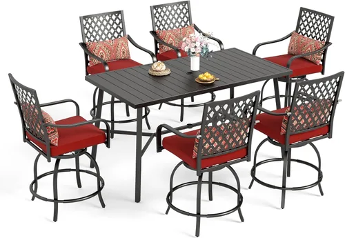 Miniatura 15 de Sophia & William Juego de bar de patio de 5 piezas, juego de comedor alto para patio con 4 taburetes giratorios y 1 mesa de bar rectangular, muebles