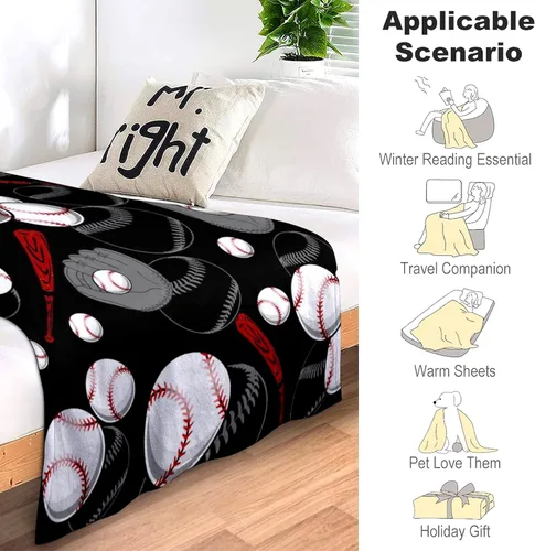 Miniatura 4 de Manta de fútbol súper suave, ligera y acogedora con impresión 3D de franela de béisbol y baloncesto para fanáticos del deporte, regalos para niños