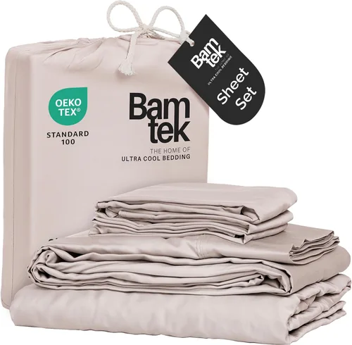 Miniatura 10 de Juego de sábanas de bambú de viscosa tamaño Queen, 4 piezas, ropa de cama refrescante para personas que duermen con calor con tecnología que absorbe