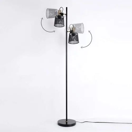 Miniatura 5 de Lámparas de pie de malla metálica de hierro retro industrial de 2 vías con interruptor ajustable enchufable para sala de estar, dormitorio, oficina