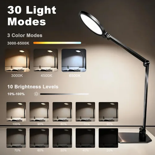 Miniatura 2 de NS Lámpara de escritorio LED profesional con control remoto, luz regulable CRI95+, 3000K – 6000K CCT ajustable, ángulo flexible, abrazadera