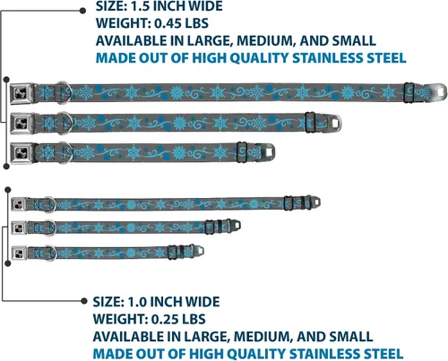 Miniatura 3 de Collar de perro hebilla para cinturón de seguridad, copos de nieve, gris, azul, 9 a 15 pulgadas, 1.0 pulgadas de ancho