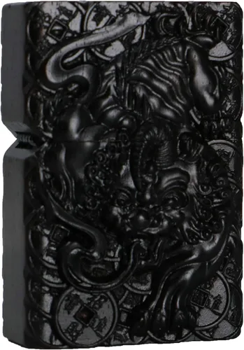 Miniatura 48 de Caja de carcasa de madera de ébano negro natural tallada para módulo Zippo (Serpiente Cobra)