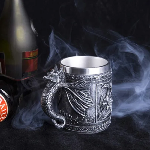 Miniatura 4 de Taza medieval GOT Dragon D&D Game Mug of Thrones Merchandise Beer Steins Viking Tankard Taza de café de acero inoxidable para coleccionista