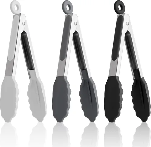 Pinzas de silicona de 7 pulgadas, paquete de 3, pinzas pequeñas con puntas de silicona para cocinar, barbacoa, servir buffet (7 pulgadas,