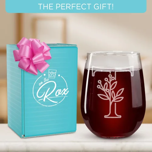Miniatura 3 de On The Rox Drinks Regalos con monograma para mujeres y hombres – Letra A-Z inicial grabada monograma sin tallo, copa de vino – Regalos de vino