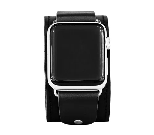 Correa de cuero cosida ancha compatible con Apple Watch de 1.496 in 1.575 in 1.614 in 1.654 in 1.732 in 1.811 in 1.772 in 1.929 in, hecho a mano UA
