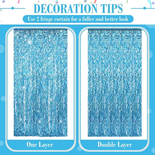 Miniatura 4 de Jutom 6 cortinas onduladas de flecos de papel de oropel de 3.3 x 6.6 pies, cortina de fondo de cortina de fiesta para decoración de fiesta de Azul