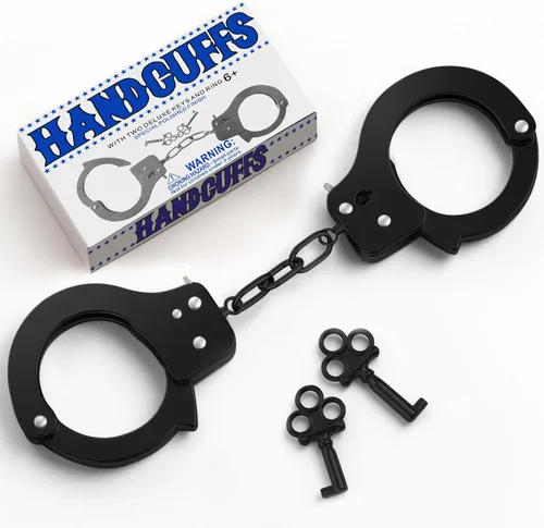 AUYYOSK Esposas de Metal de Juguete con Llave, Accesorio de Suministros de Fiesta de Seguridad para Juego de Simulación, Esposas para Niños (Negro)