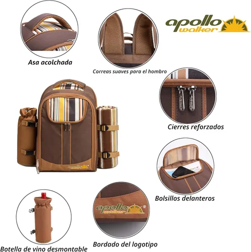 Miniatura 3 de Apollo Walker Mochila de picnic para 4 personas con compartimento refrigerador, bolsa de vino, manta de picnic (45 x 53 pulgadas), lo mejor