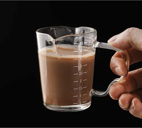Miniatura 4 de Taza medidora de vidrio de 4 1/2 onzas con doble boquilla para café expreso, vaso graduado con mango aislado, jarra triple de escala transparente