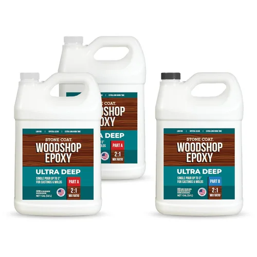 Miniatura 2 de Stone Coat Woodshop Epoxy Ultra Deep, kit de 1.5 galones, resina epoxi transparente para vertido profundo, apto para alimentos, resistente a