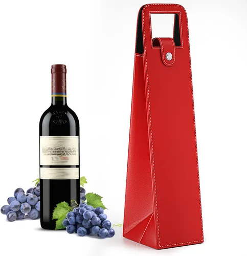 Miniatura 8 de Bolsa de regalo de vino RYDDOY, portador de vino reutilizable de cuero, bolsas de regalo para una sola botella de champán y cerveza para cumpleaños